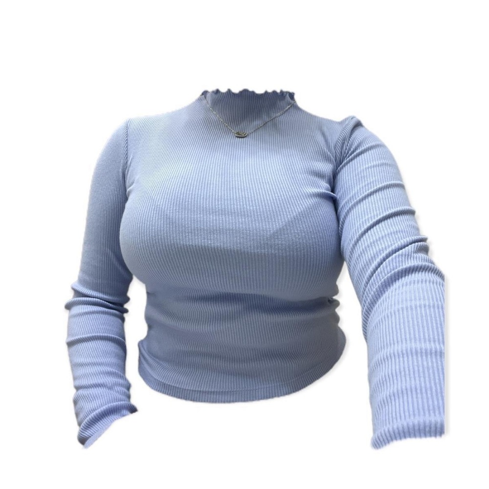 sky blue ruffle turtleneck